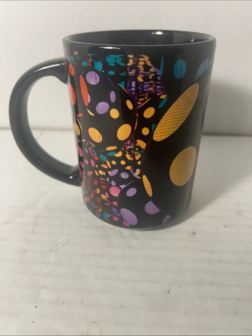 Black Polka Dot Ceramic Coffee Mug with Multicolor Dots